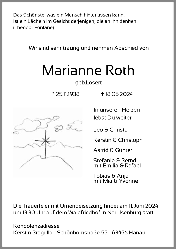  Traueranzeige für Marianne Roth vom 01.06.2024 aus OF