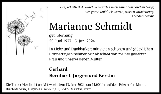 Traueranzeige von Marianne Schmidt von OF