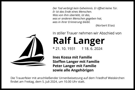 Traueranzeige von Ralf Langer von OF
