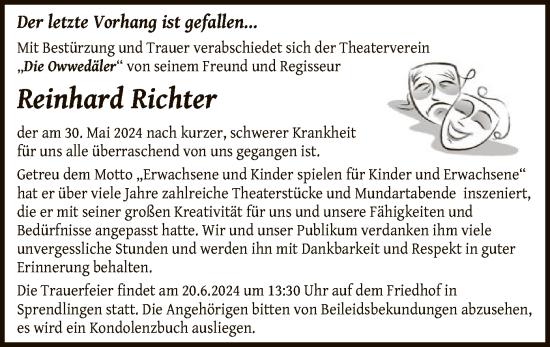 Traueranzeige von Reinhard Richter von OF