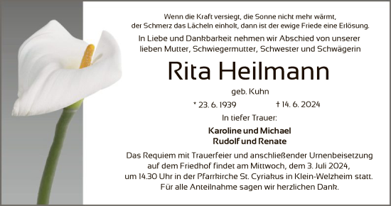 Traueranzeige von Rita Heilmann von OF