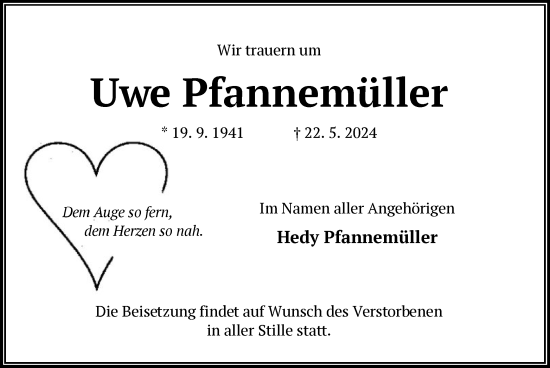 Traueranzeige von Uwe Pfannemüller von OF
