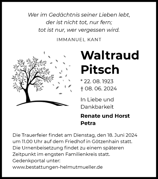 Traueranzeige von Waltraud Pitsch von OF