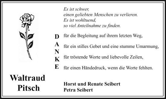 Traueranzeige von Waltraud Pitsch von OF