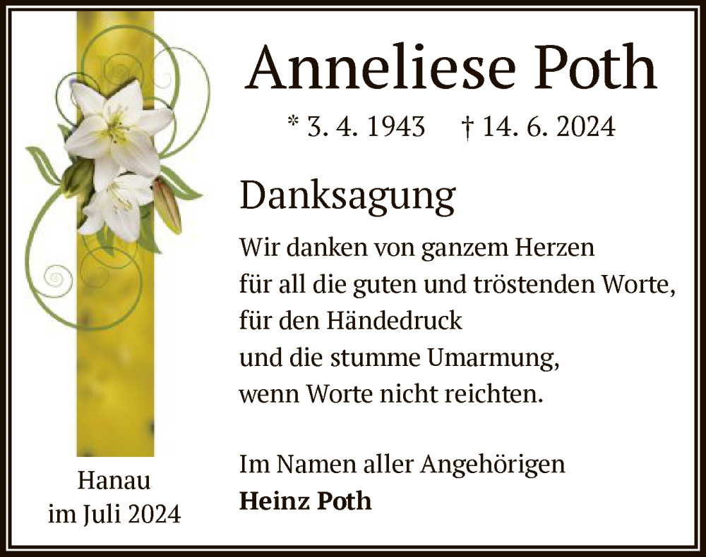  Traueranzeige für Anneliese Poth vom 13.07.2024 aus OF