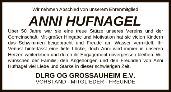 Traueranzeige von Anni Hufnagel von OF