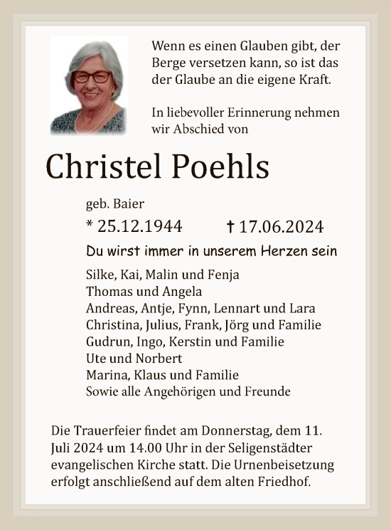 Traueranzeige von Christel Poehls von OF