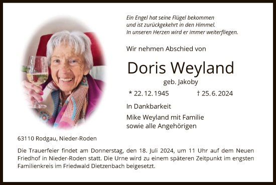 Traueranzeige von Doris Weyland von OF