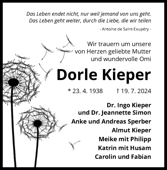 Traueranzeige von Dorle Kieper von OF