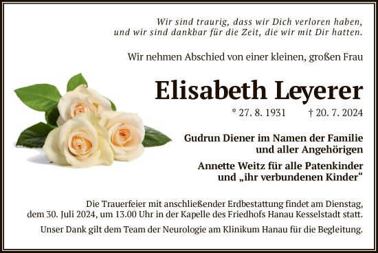 Traueranzeige von Elisabeth Leyerer von OFOFOF