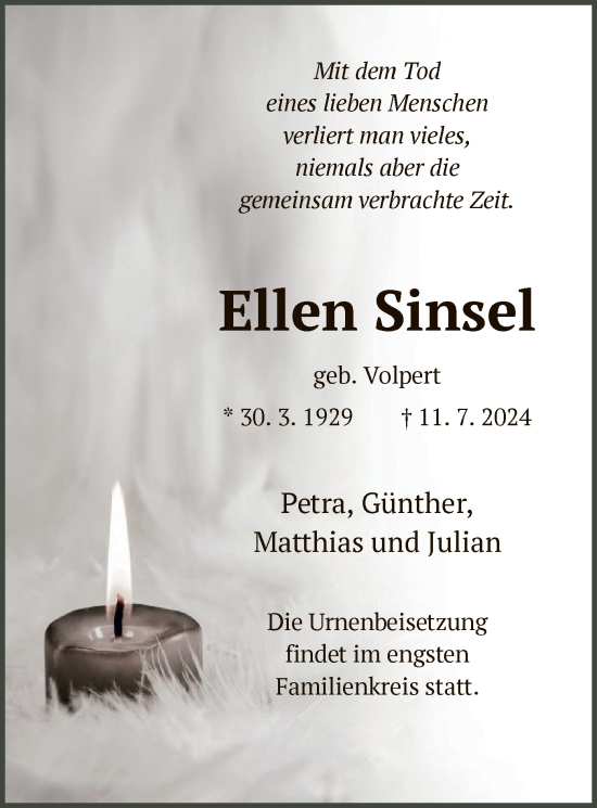 Traueranzeige von Ellen Sinsel von OF