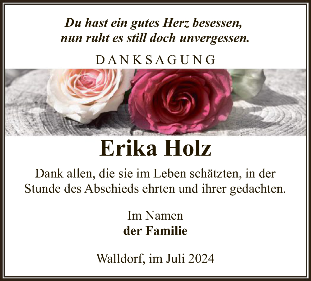  Traueranzeige für Erika Holz vom 05.07.2024 aus OF