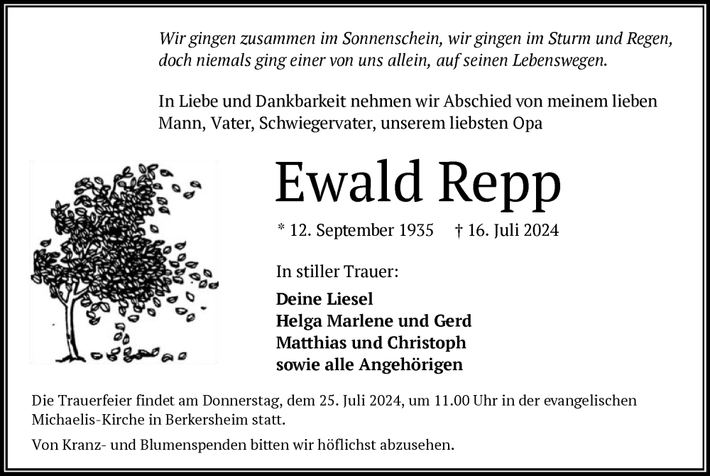  Traueranzeige für Ewald Repp vom 20.07.2024 aus OF