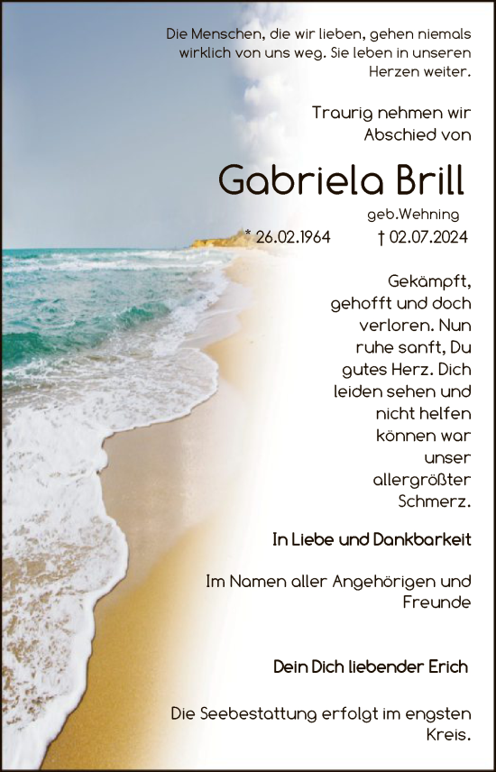 Traueranzeige von Gabriela Brill von OF