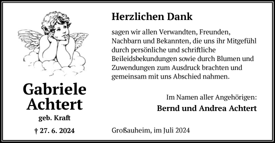 Traueranzeige von Gabriele Achtert von OF