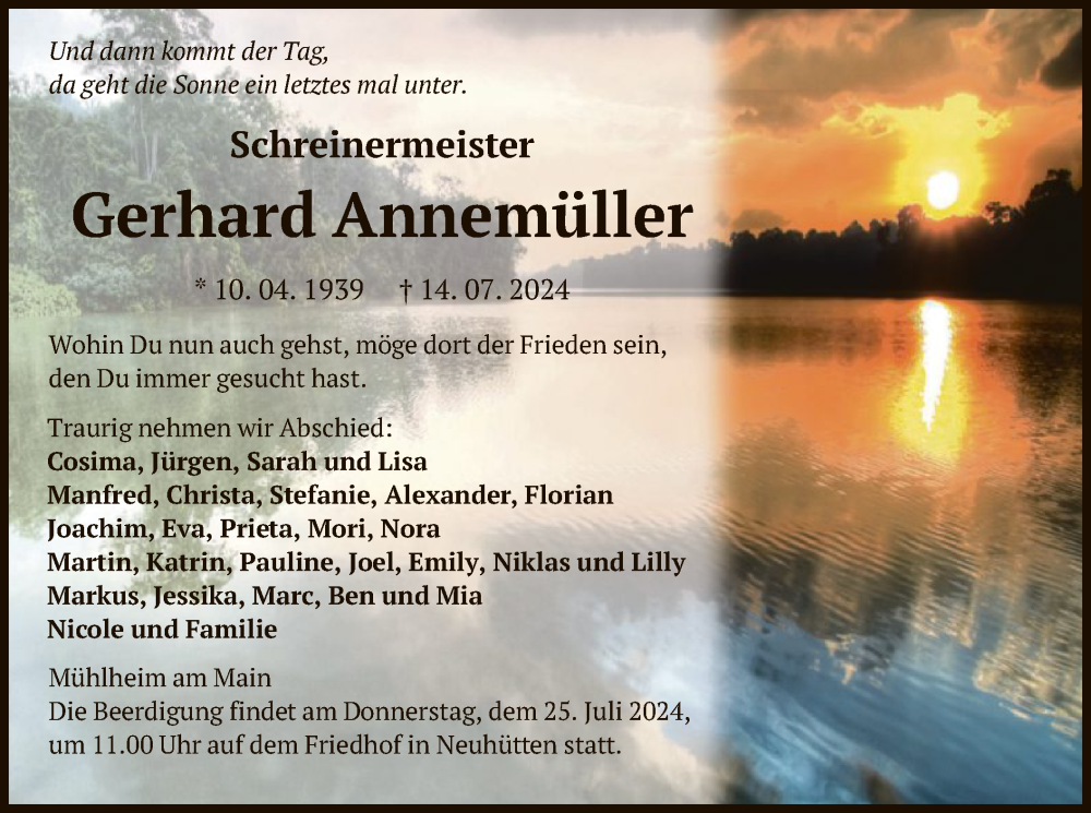  Traueranzeige für Gerhard Annemüller vom 20.07.2024 aus OF