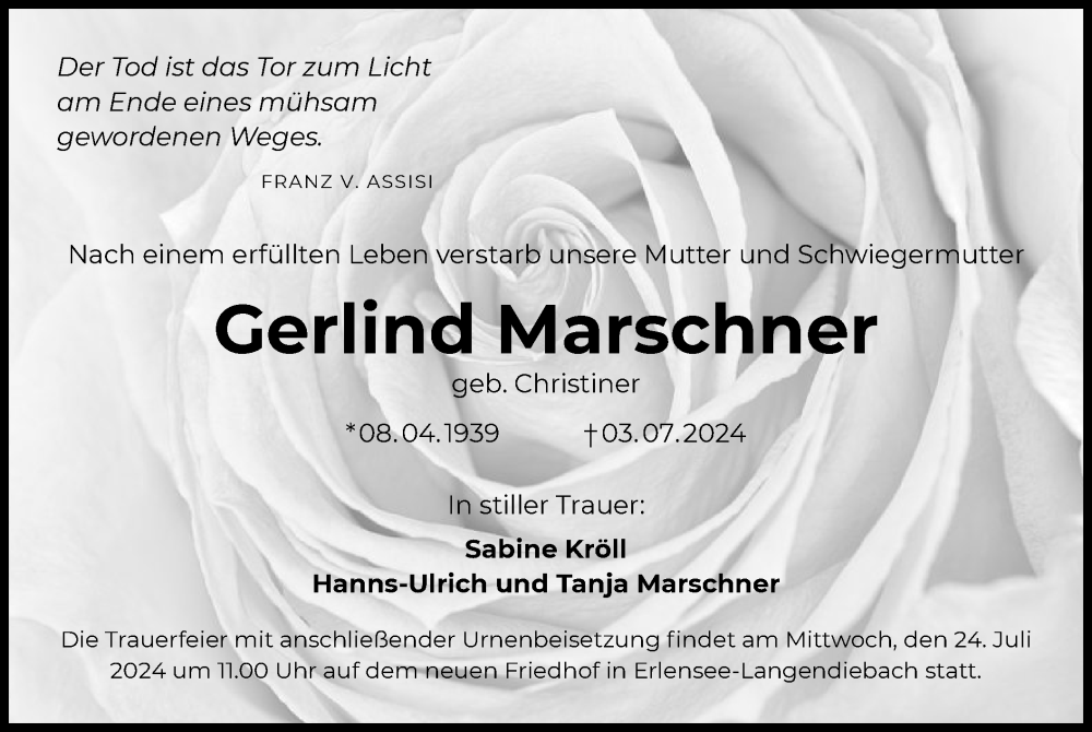  Traueranzeige für Gerlind Marschner vom 20.07.2024 aus OF