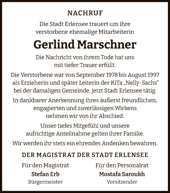 Traueranzeige von Gerlind Marschner von OF