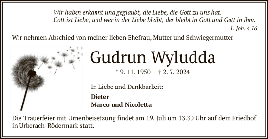 Traueranzeige von Gudrun Wyludda von OF