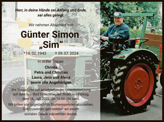 Traueranzeige von Günter Simon von OF