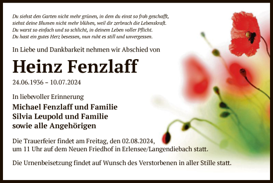 Traueranzeige von Heinz Fenzlaff von OF