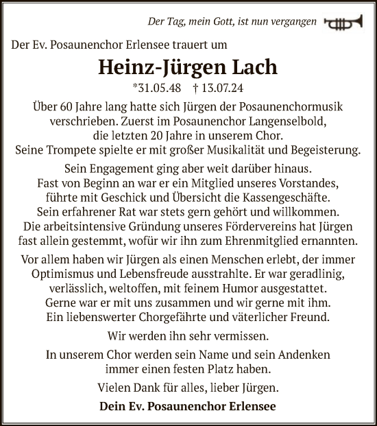 Traueranzeige von Heinz-Jürgen Lach von OF