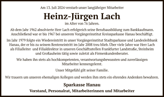 Traueranzeige von Heinz-Jürgen Lach von OF