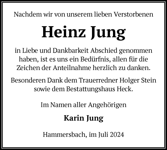 Traueranzeige von Heinz Jung von OF