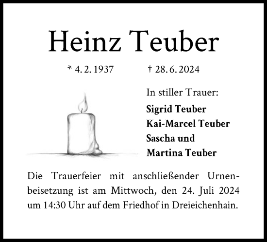 Traueranzeige von Heinz Teuber von OF