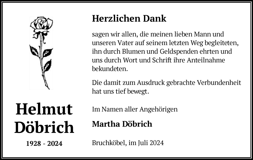  Traueranzeige für Helmut Döbrich vom 20.07.2024 aus OF