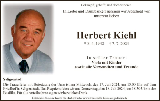 Traueranzeige von Herbert Kiehl von OF