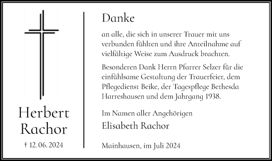 Traueranzeige von Herbert Rachor von OF