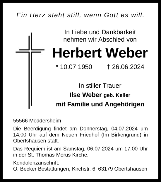 Traueranzeige von Herbert Weber von OF