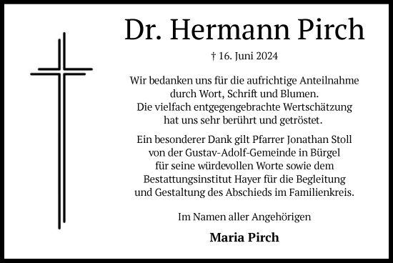 Traueranzeige von Hermann Pirch von OF
