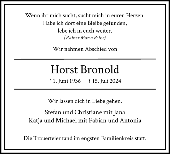 Traueranzeige von Horst Bronold von OF