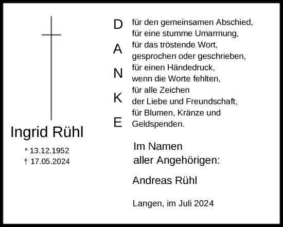 Traueranzeige von Ingrid Rühl von OF