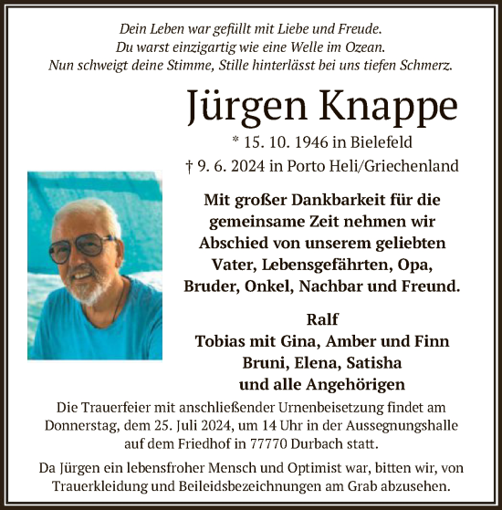 Traueranzeige von Jürgen Knappe von OF