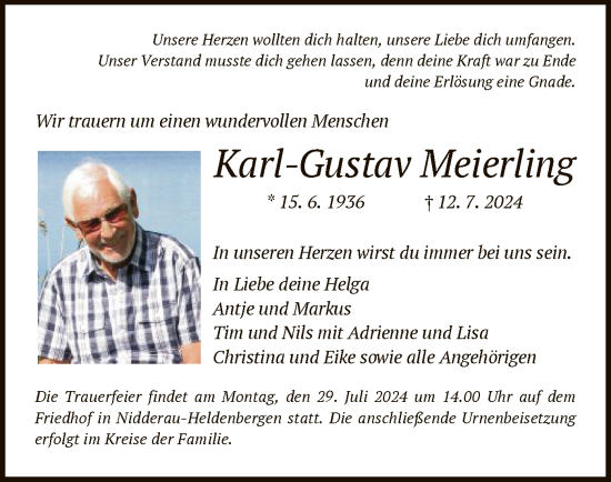 Traueranzeige von Karl-Gustav Meierling von OF