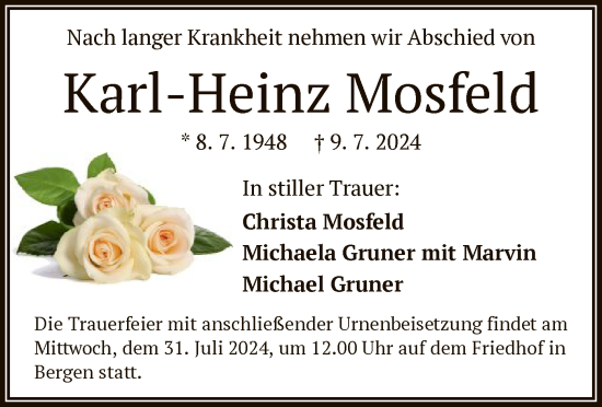 Traueranzeige von Karl-Heinz Mosfeld von OF