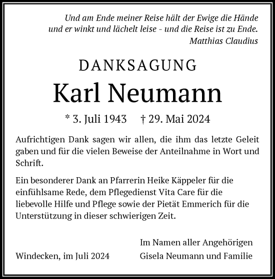 Traueranzeige von Karl Neumann von OF