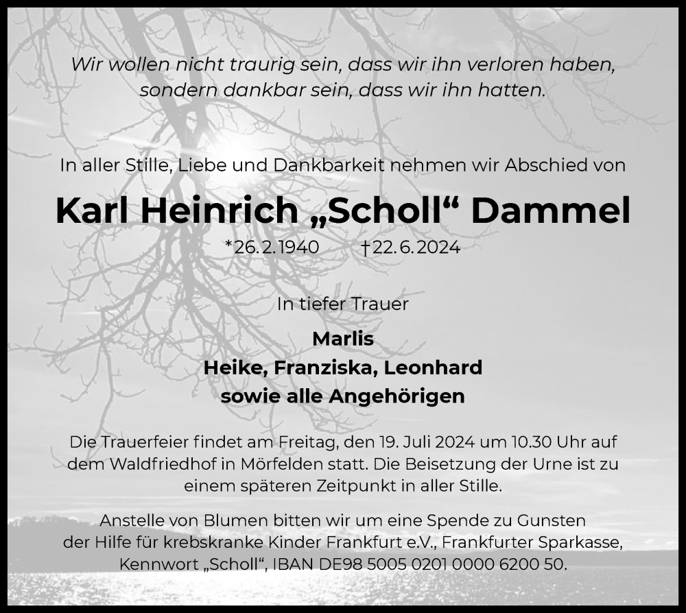  Traueranzeige für Karl Heinrich Dammel vom 12.07.2024 aus OF