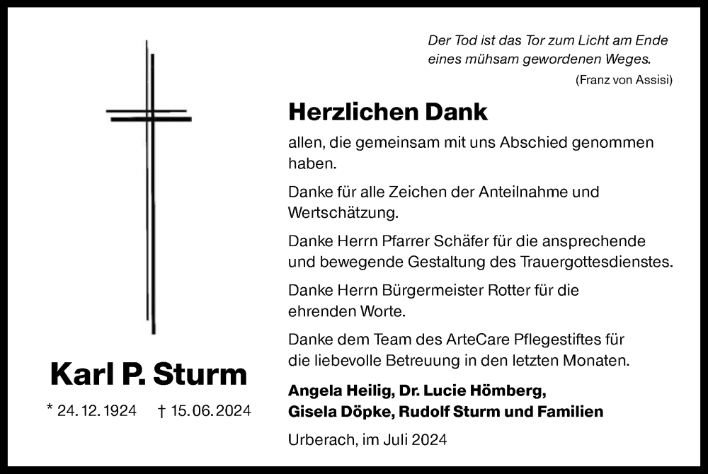  Traueranzeige für Karl P. Sturm vom 13.07.2024 aus OF