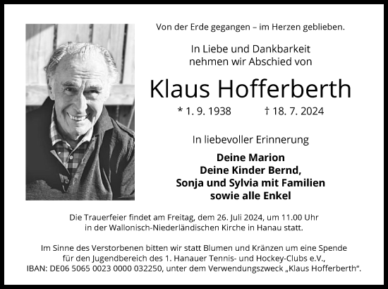 Traueranzeige von Klaus Hofferberth von OF