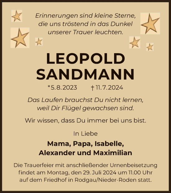 Traueranzeige von Leopold Sandmann von OF