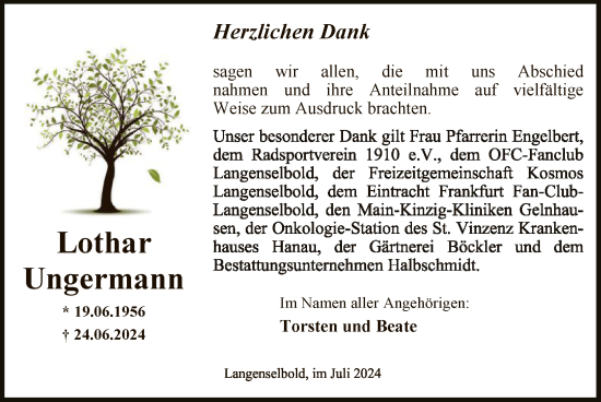 Traueranzeige von Lothar Ungermann von OF