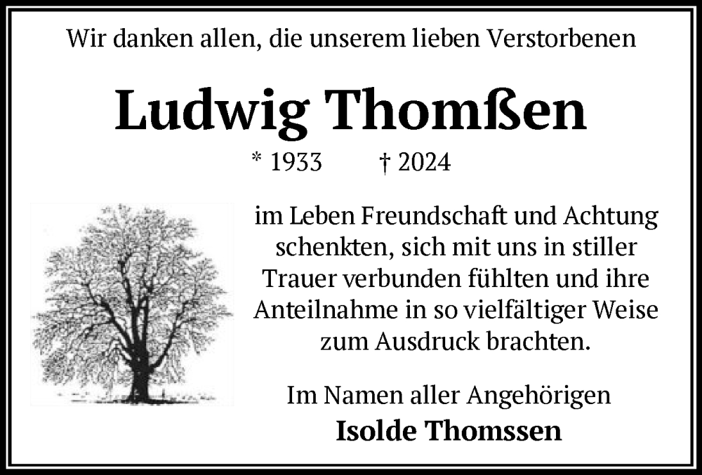  Traueranzeige für Ludwig Thomßen vom 20.07.2024 aus OF