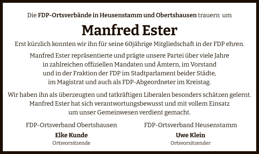  Traueranzeige für Manfred Ester vom 13.07.2024 aus OF