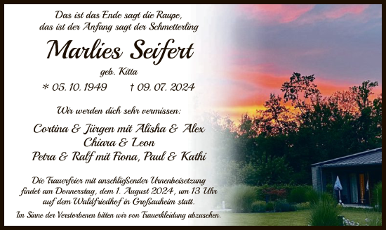 Traueranzeige von Marlies Seifert von OF