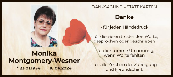 Traueranzeige von Monika Montgomery-Wesner von OF