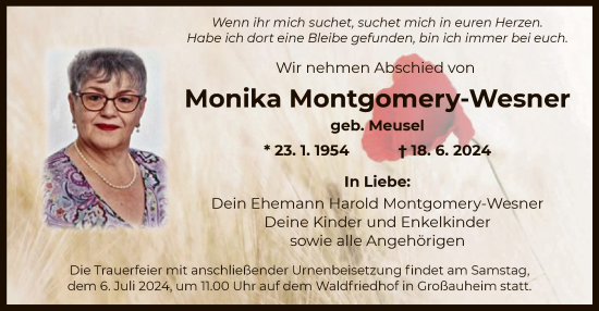 Traueranzeige von Monika Montgomery-Wesner von OF